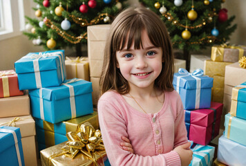 Fototapeta na wymiar happy girl with christmas gifts