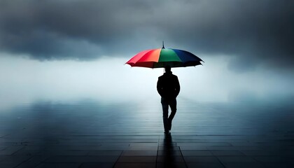 person under rainbow umbrella, generstive Ai