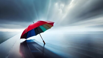 Rainbow umbrella with boleh background, generative Ai