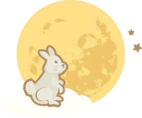 Mid Autumn Festival Concept Design with Cute Rabbits, Bunnies and Moon Illustrations. 