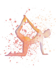 Watercolor Print Yoga Pose Silhouette with Paint Drips 