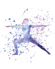 Watercolor Print Yoga Pose Silhouette with Paint Drips 