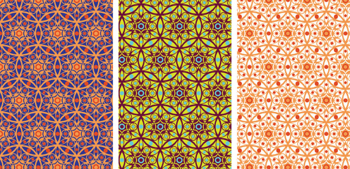 Vector. Geometric seamless pattern on various backgrounds. Circle pattern for fabric, prints, web. Unique geometric composition. Background colors could be easily updated.