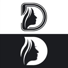 Woman face and letter d logo template