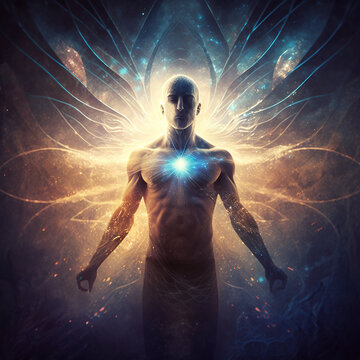 Internal energy, science, heart chakra, a fictional person, illustration art, Generative AI 