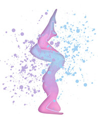 Watercolor Print Yoga Pose Silhouette with Paint Drips 