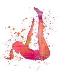 Watercolor Print Yoga Pose Silhouette with Paint Drips 