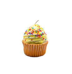 candle cupcake with sprinkles on it on a transparent background 