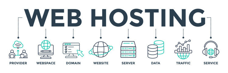 Web hosting banner web icon vector illustration concept with the icon of provider, webspace, domain, website, server, data, traffic, and service