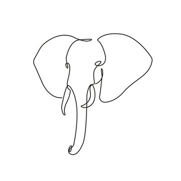 Elephant Continuous Line Drawing. Elephant Linear Sketch Isolated on White Background. Animal Single Line Illustration. Vector EPS 10