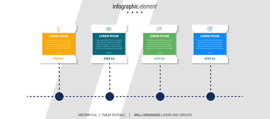 Timeline infographic design with circle for business template. Vector 4 steps.