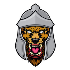 lion knight head vector art illustration design