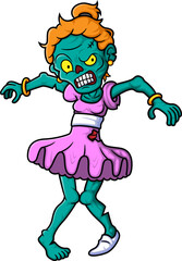 Spooky zombie ballerina cartoon character on white background