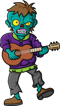 Spooky zombie singer cartoon character on white background
