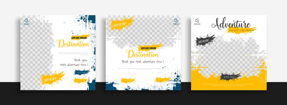 Set of travel sale social media post template. Web banner, flyer or poster for travelling agency business offer promotion. Holiday and tour advertisement banner design
