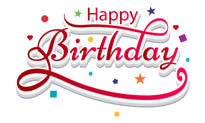 Happy birthday red typography text with balloons and hearts illustration