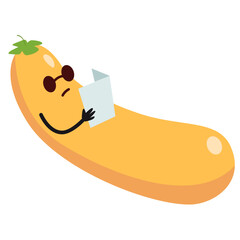 Yellow and green modern cute character with eggplant vegetable character