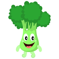 Green modern cute character with broccoli vegetable character