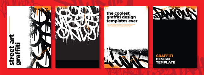 Graffiti poster or flyer design templates with colorful tags, grunge, scribblers and throw up. Hand-drawn abstract graffiti vector designs. © Themeaseven