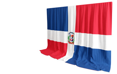 Dominican Flag Curtain in 3D Rendering Reflecting Dominican Unity