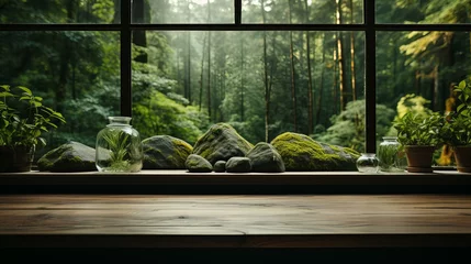 Poster Im Rahmen 室内から見える緑色の森林の風景 © shin project