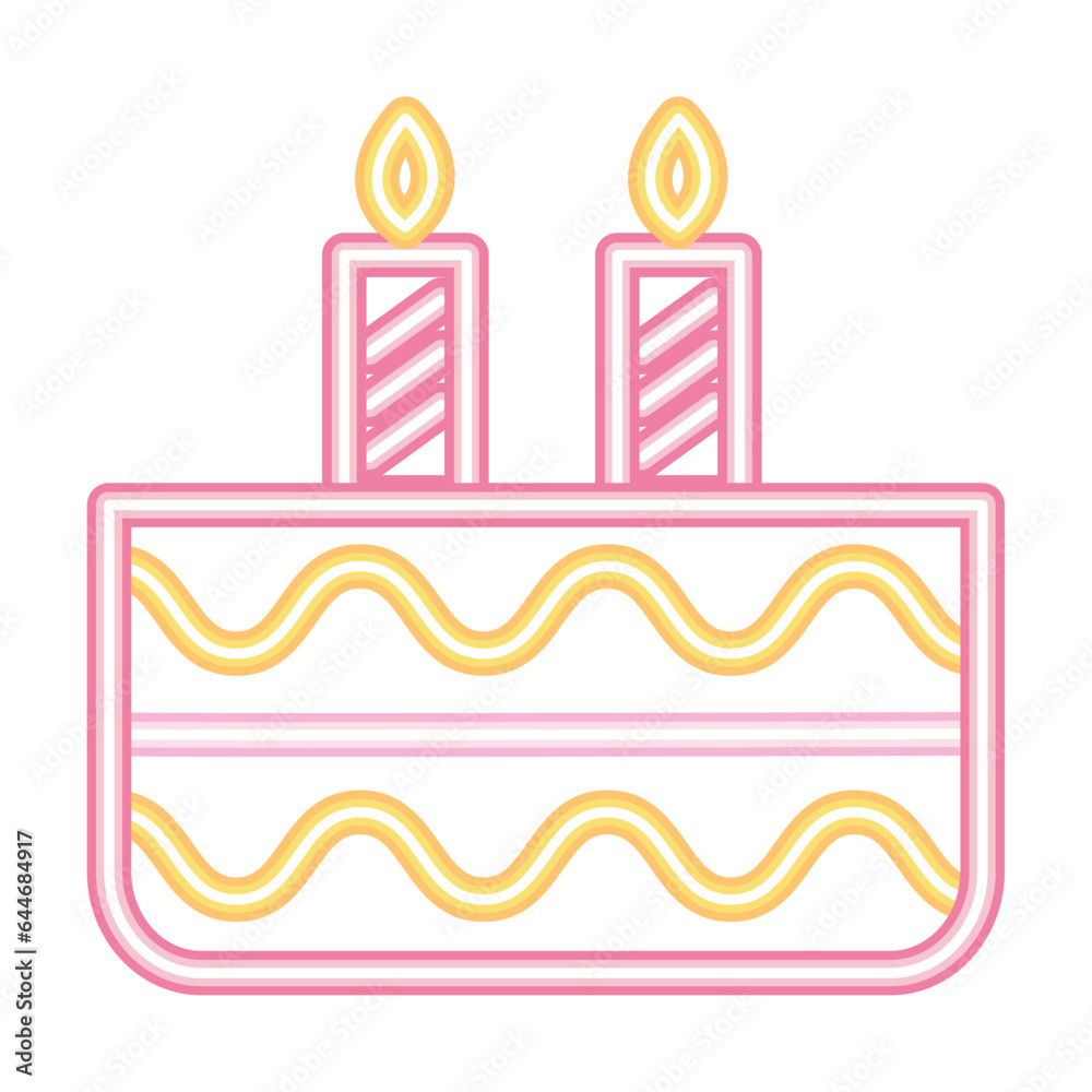 Wall mural neon party birthday cake and candles