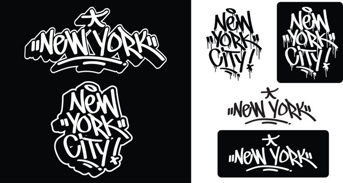New York text in graffiti tag font style. Graffiti text vector illustrations.