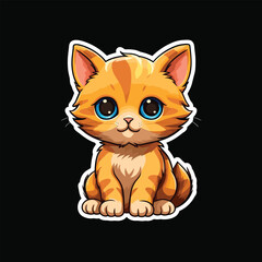 realistic cute cat sticker design for print, Isolated on black background, digital vector graphic.