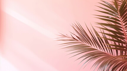 Shadow from palm leaves on the pink wall,  abstract background