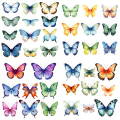 Watercolor set of painted butterflies