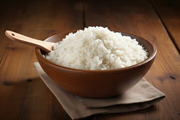 Rice in a bowl on table