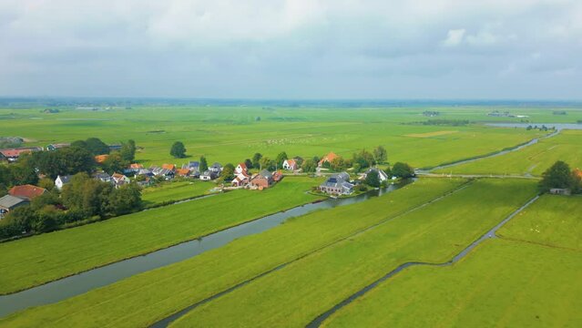 Houses and polders around Ransdorp typical Dutch countryside panorama