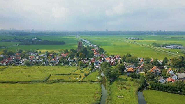 Agricultural polder, fields and waterways around Dutch village Ransdorp next to capital