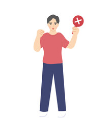 person holding cross mark sign