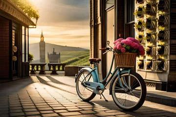 Poster vintage bicycle in front of a house © Aslam