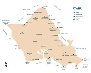 Oahu Hawaii Island vector map design