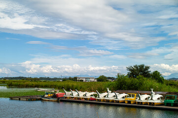 Naklejka premium boat on the river