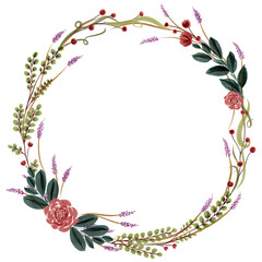 Round colorful floral wreath frame border