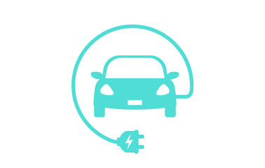 Electric car with plug. Electric vehicle icon isolated on white background. Vector illustration.