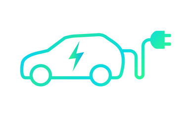 Electric car with charging plug. environment care concept. Green power. Vector illustration.