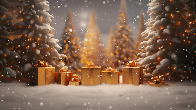 Christmas background. New Year. A festive backdrop with gifts.