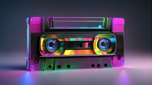 Bunte Musikkassette der 1980er Jahre. Speichermedium Anno dazumal. 