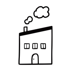 Hand drawn cute house. Doodle sketch style home. House building with window, roof. Vector illustration for home icon.