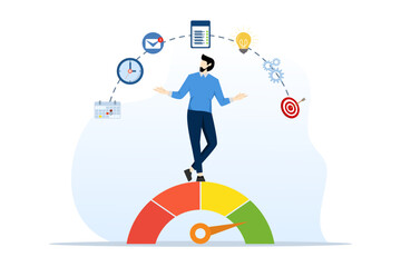 concept of multitasking job or success talent, work productivity or efficiency, employee performance or skill for job achievement, smart businessman with high performance handle multitask.