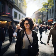 Young Hispanic female student travelling smiling confident in the city