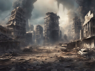 city after nuclear war,destroy, ruin with Generative AI. - obrazy, fototapety, plakaty
