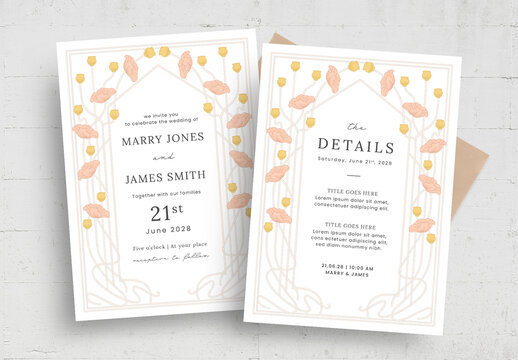 Art Nouveau Flowers Wedding Invitation Layout