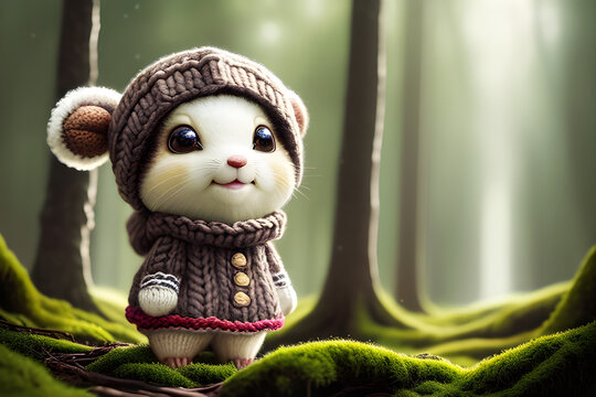 a cute squrrel in forest, Generative AI