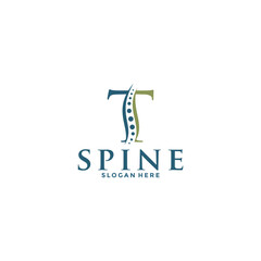 initial Letter T and spine logo vector, Chiropractic Logo design icon template