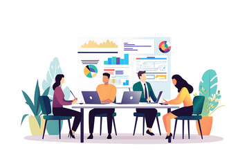 Employees from various departments of the company A group of diverse professionals in business engaged in a brainstorming session Create a working group .  illustration isolated on white background